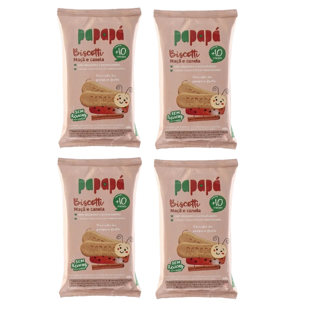 Kit 4x Biscoito Infantil Biscotti Maçã E Canela 