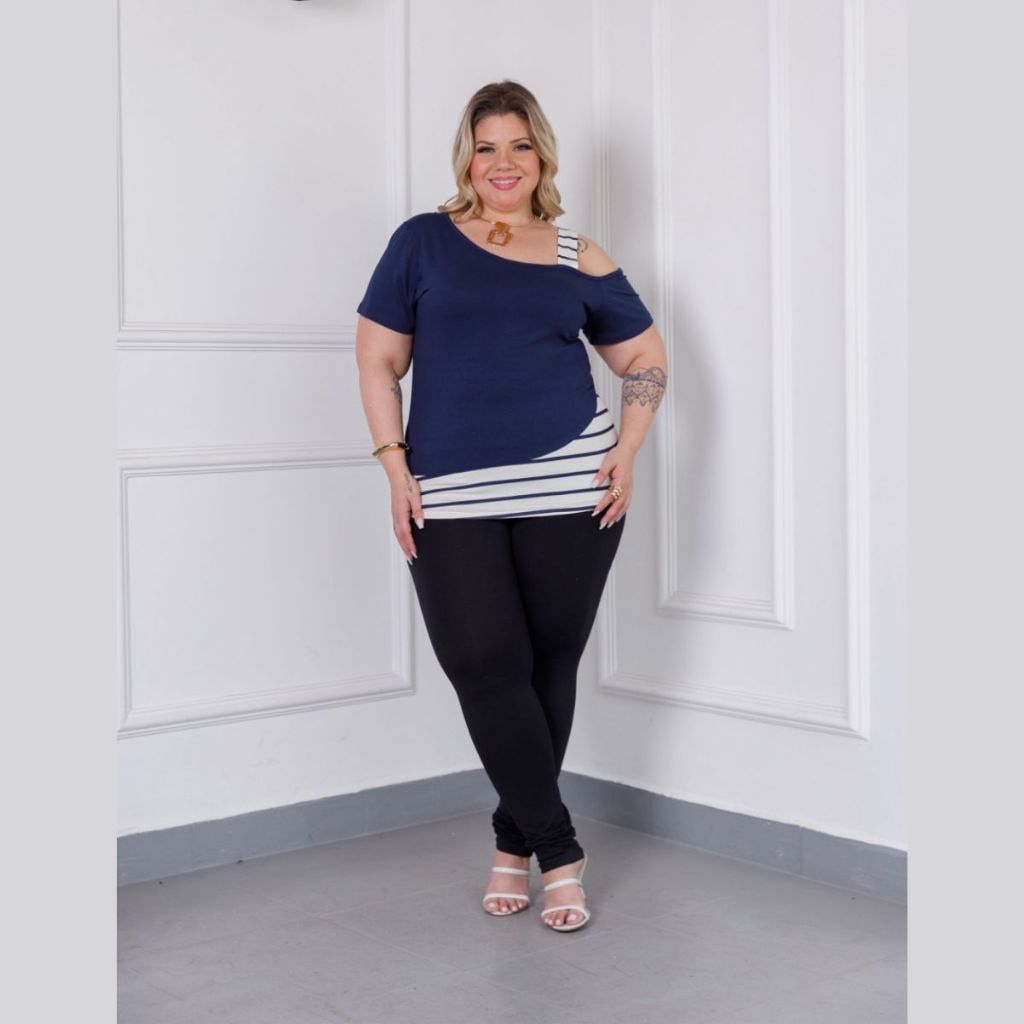 Blusa Shine Manga Curta Verão Plus Size com Barra