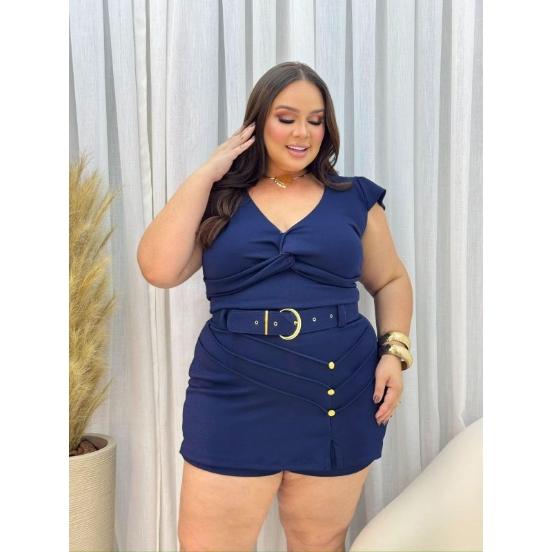 Conjunto Plus Size Short Saia Cropet Feminino Ver�