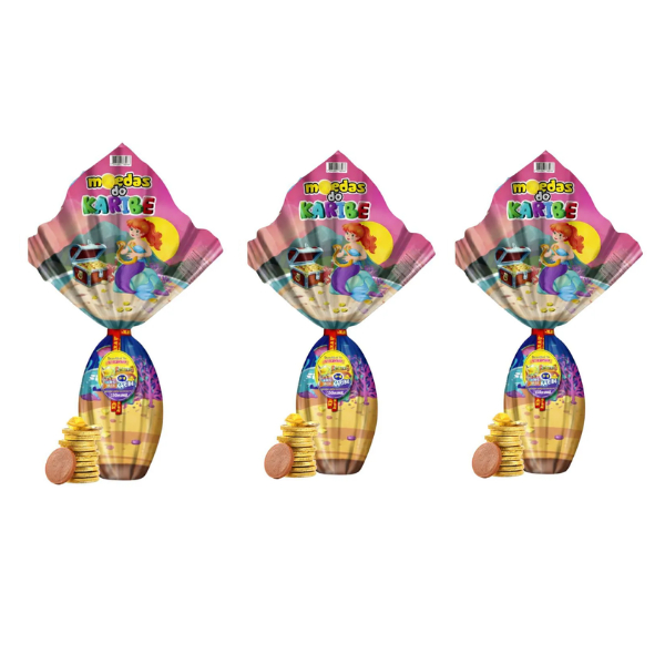 Kit 3 Ovos De Pascoa Ao Leite C/Moedas Dentro 150g