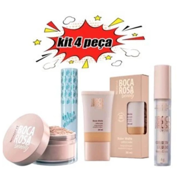 Conjunto de 4 peças BOCA ROSA Base líquida + Pó