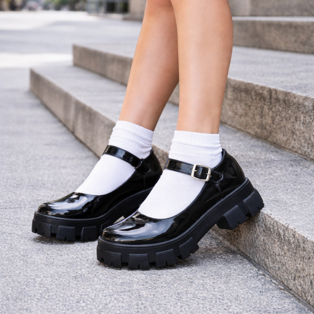 Sapato Mary Jane Feminino Salto Grosso Tratorado S