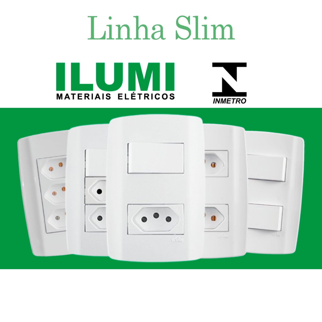 Tomada e interruptor Ilumi linha slim 4×2 10A