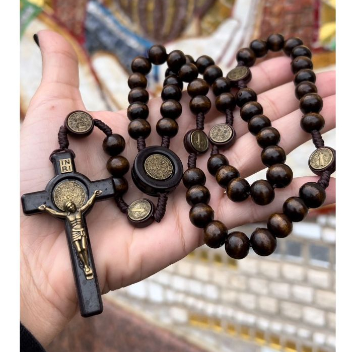 Terço São Bento Sete Medalhas Madeira