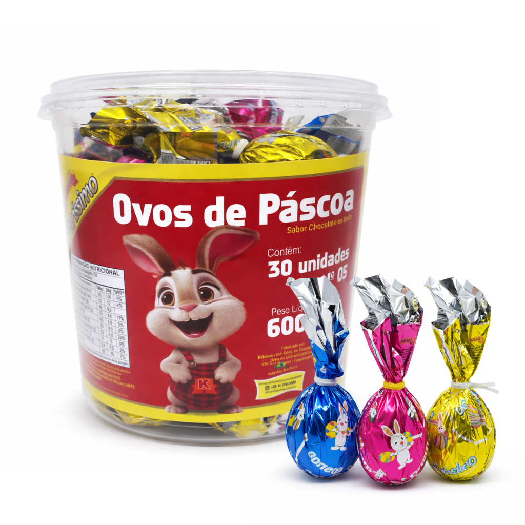 Pote Com 30 Ovos da Páscoa de Chocolate Ao Leite 