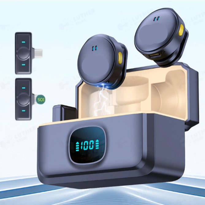 Microfone Lapela Redondo Imã Sem Fio Tipo C Preto