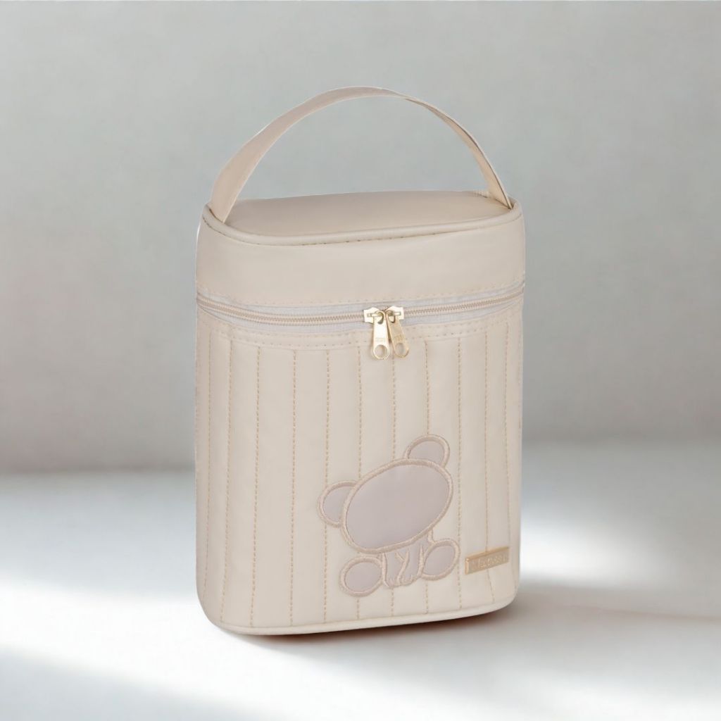 Porta Mamadeira Térmico Bege com Urso Bordado Beg