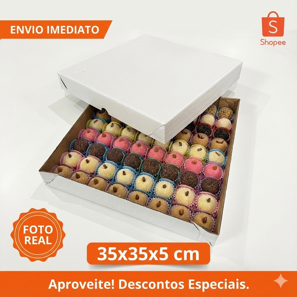 10 Caixas 35x35x5 Branco para 100 Doces ou Salgado