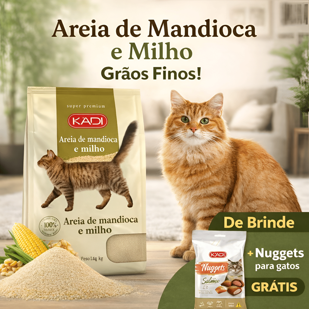 Areia de Mandioca e Milho para Gatos 4kg + Brinde 