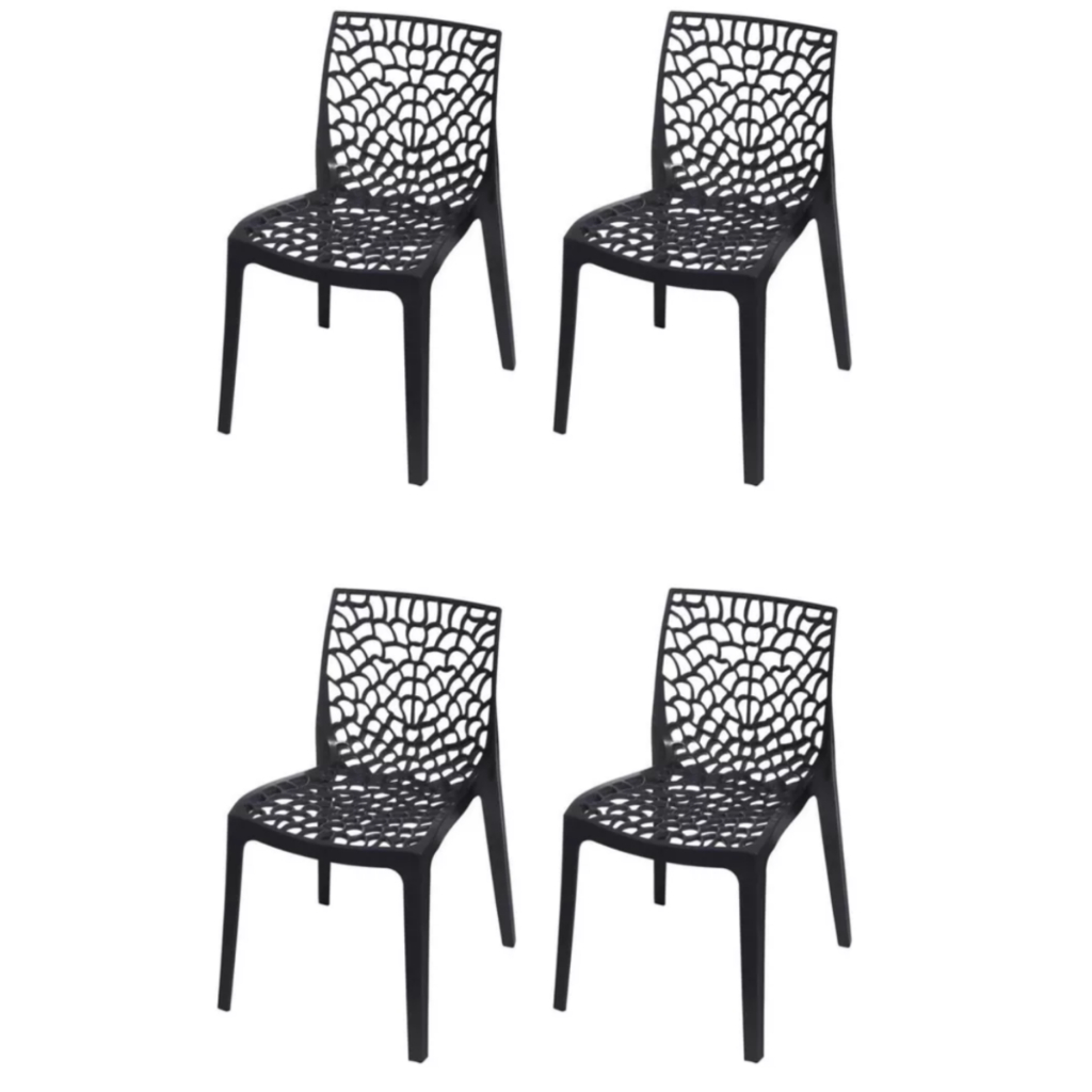 Kit 4 Cadeiras Gruvyer Preta Jantar Restaurante Ba