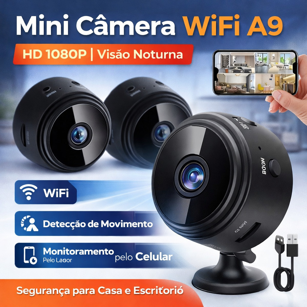 Câmera A9 Mini WiFi HD 1080P Visão Noturna Segur