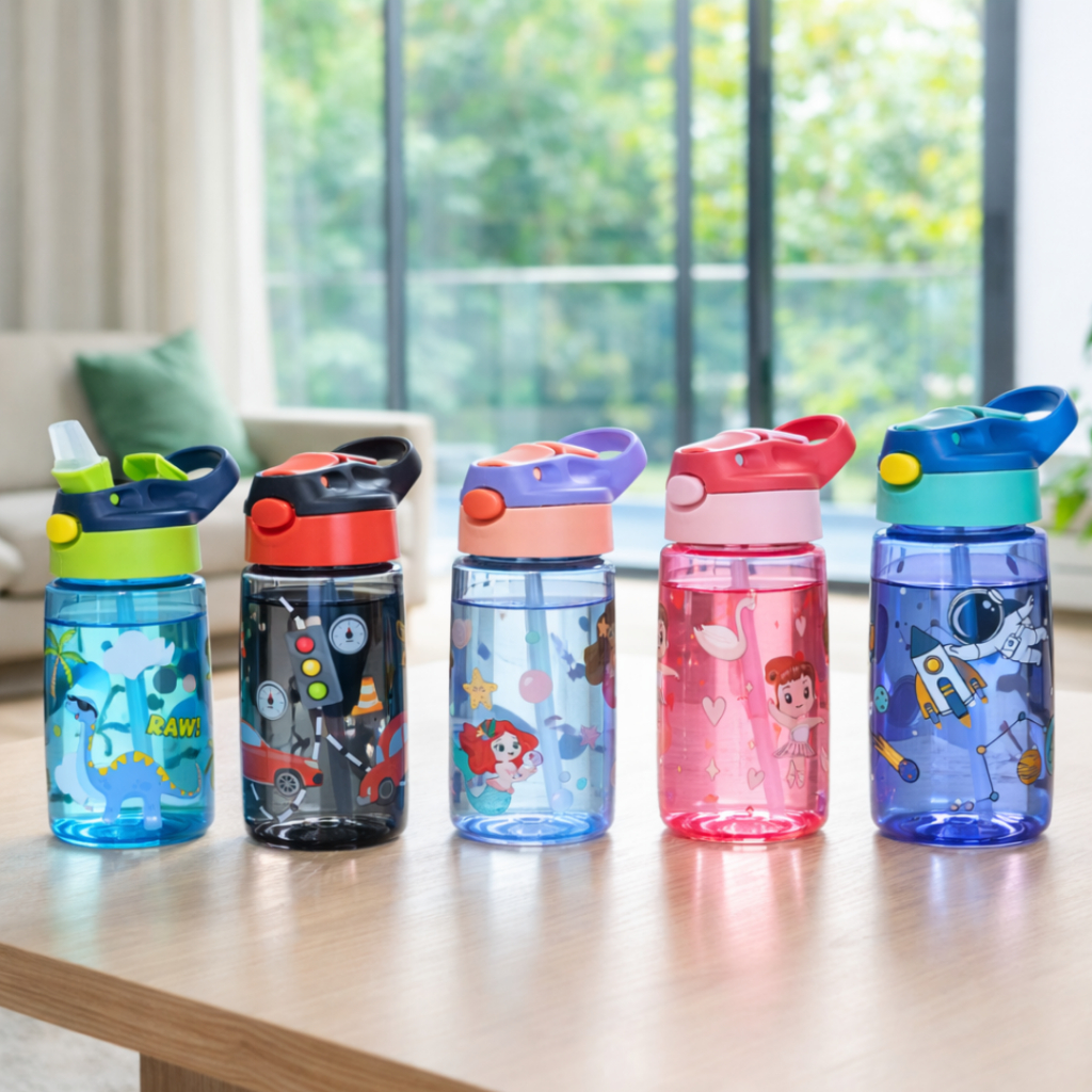 Garrafa / Squeeze Canudo Silicone Infantil Plásti