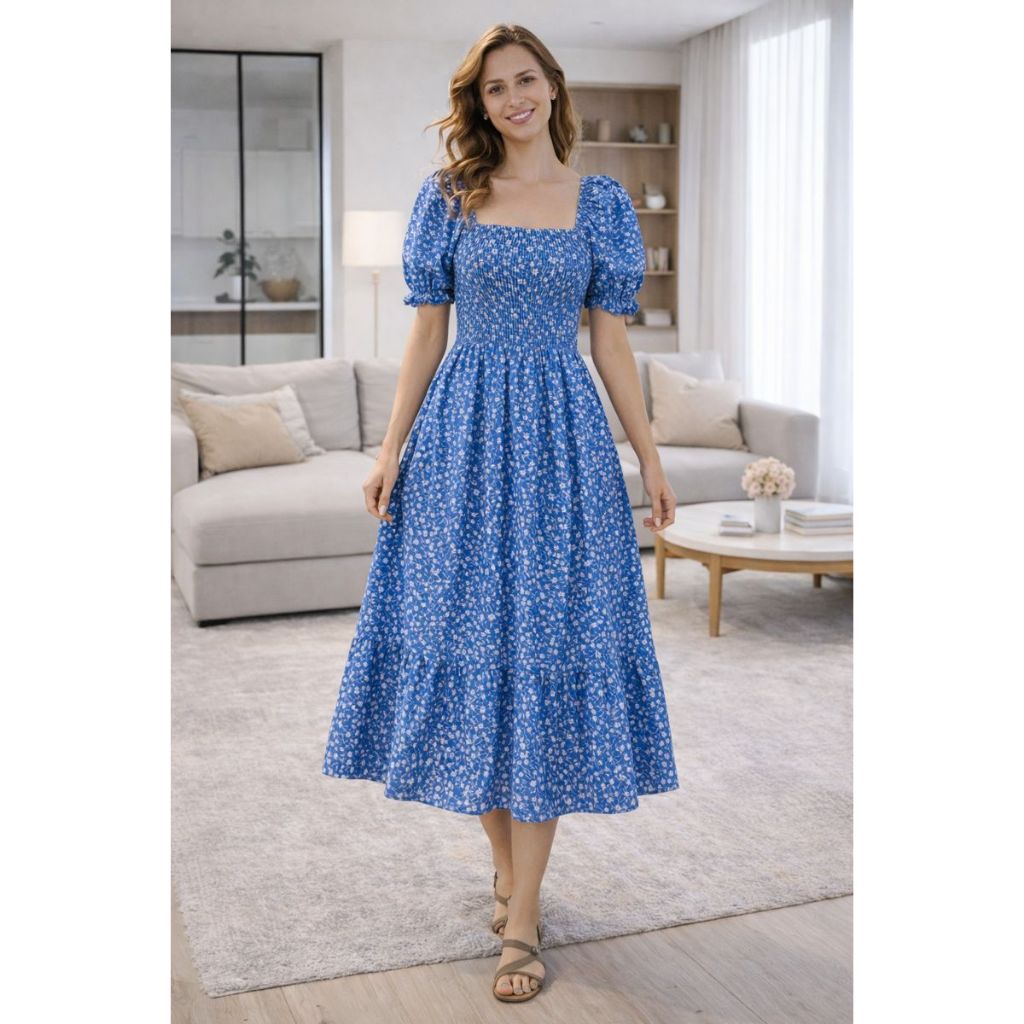 Vestido Feminino Midi Manga Princesa Estampado Flo