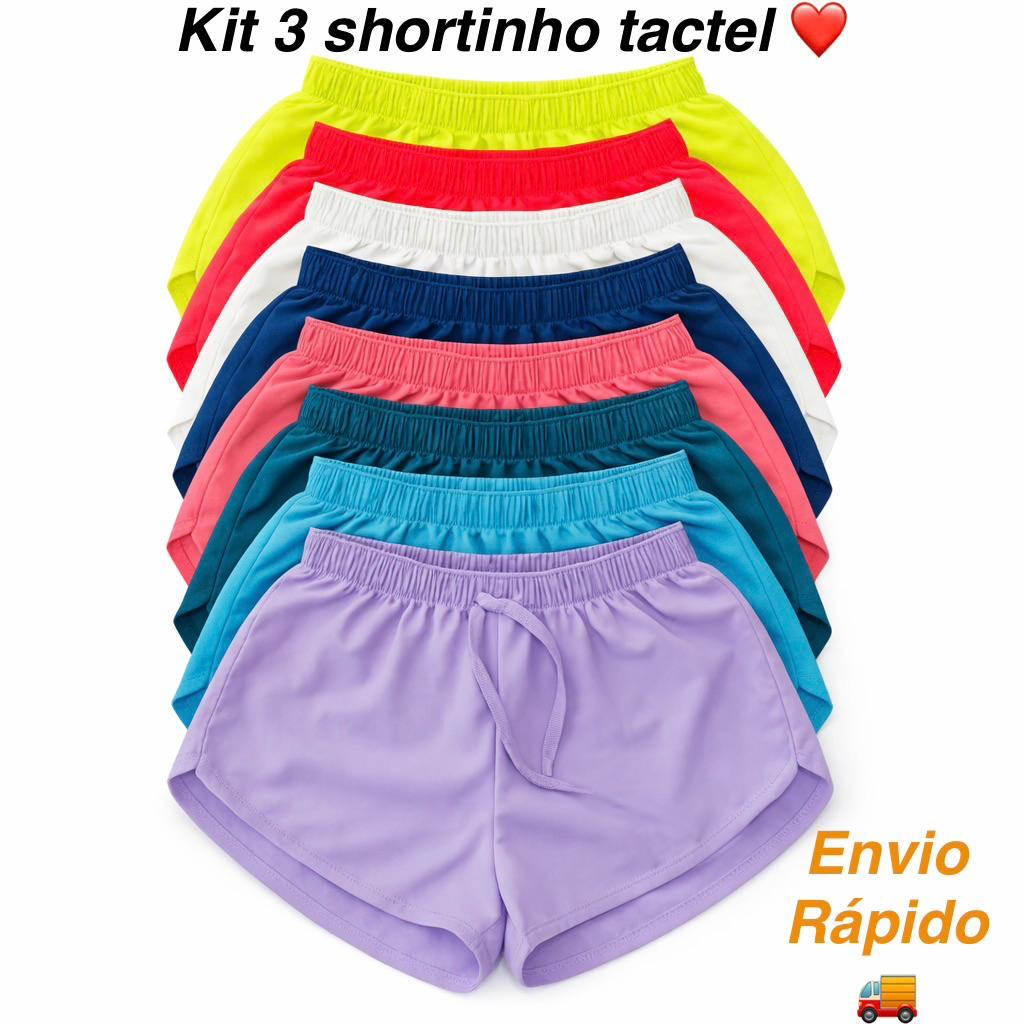 kit 3 Shortinhs Feminino Dry Fitness para academia
