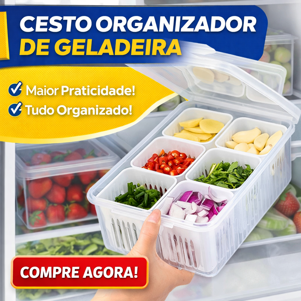 Pote Organizador de Geladeira com Tampa e Divisór