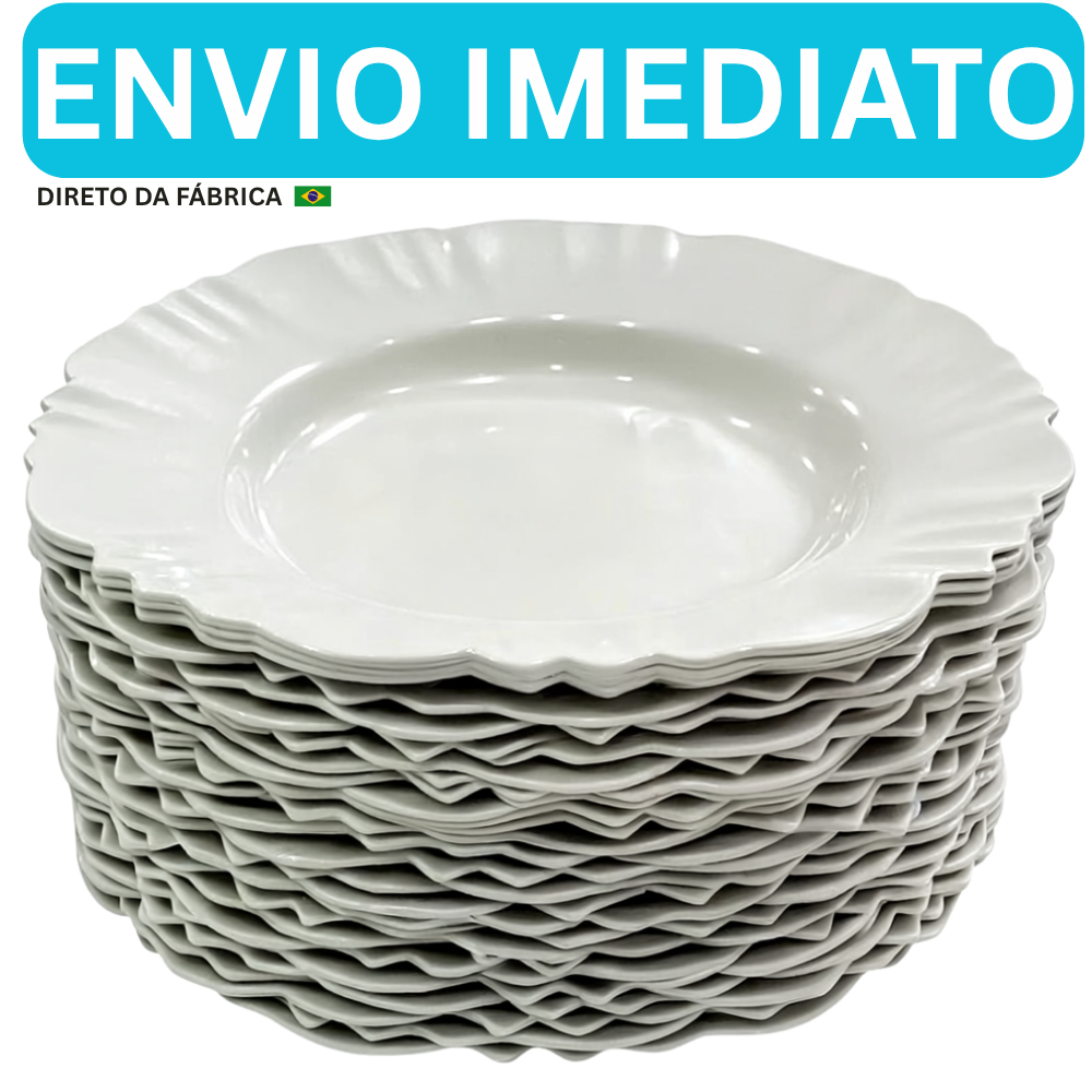 Kit Prato Fundo com Borda Branco Refeição Churra