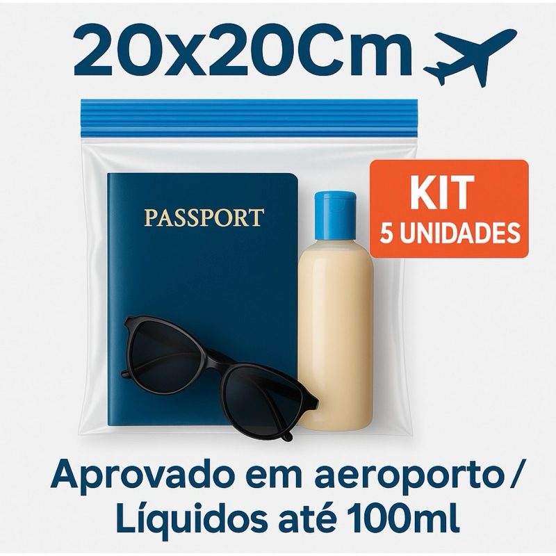 Saco zip 20×20 C/5 unidades viagens internaci