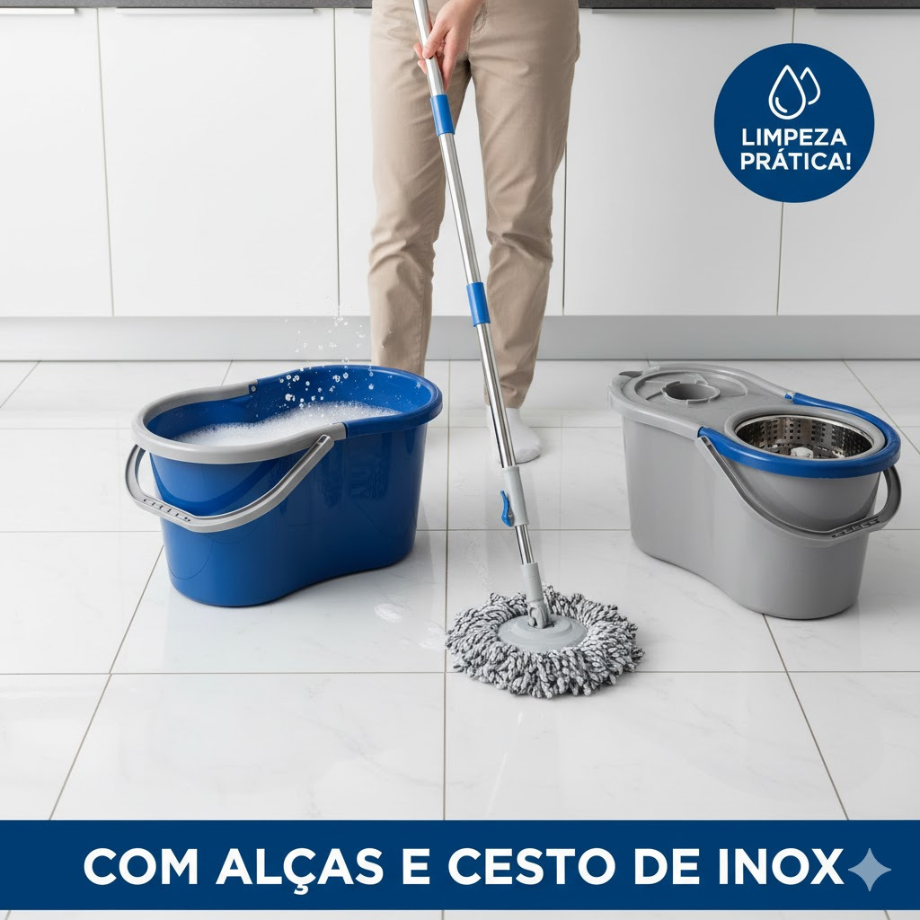 Mop Limpador Balde Esfregão Giratório com Alça 