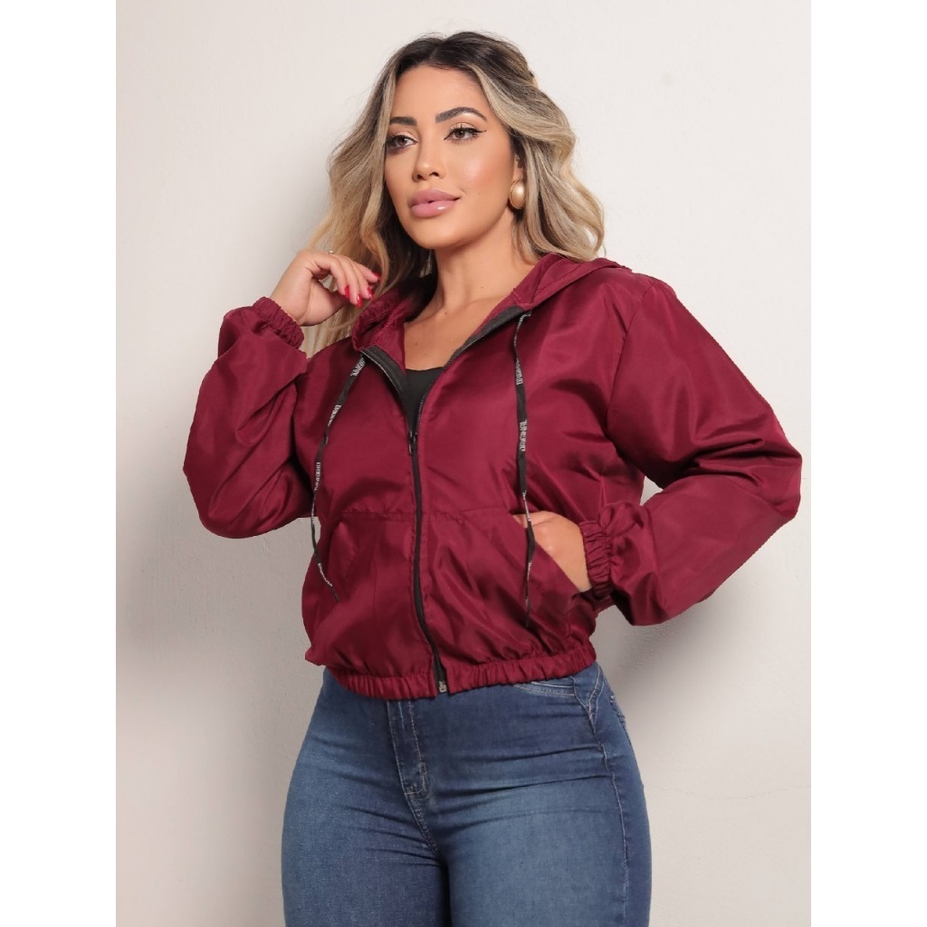 Jaqueta corta vento REBECA com capuz bolsos e cord