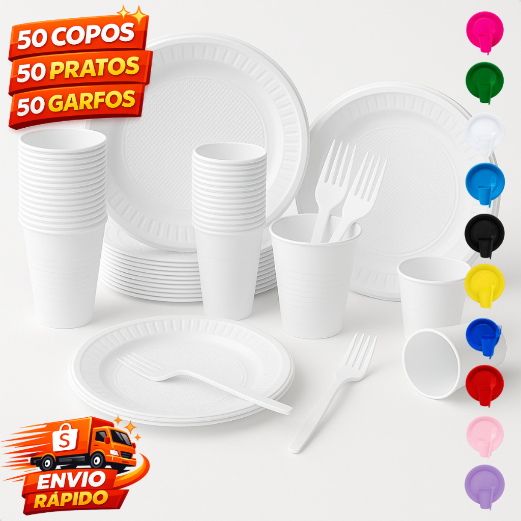Kit Descartável 150 Itens para ate 50 Pessoas Pra