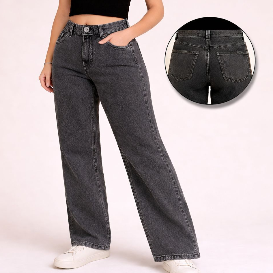 Calça Infantil  Wide Leg Black Marmorizada Jeans 