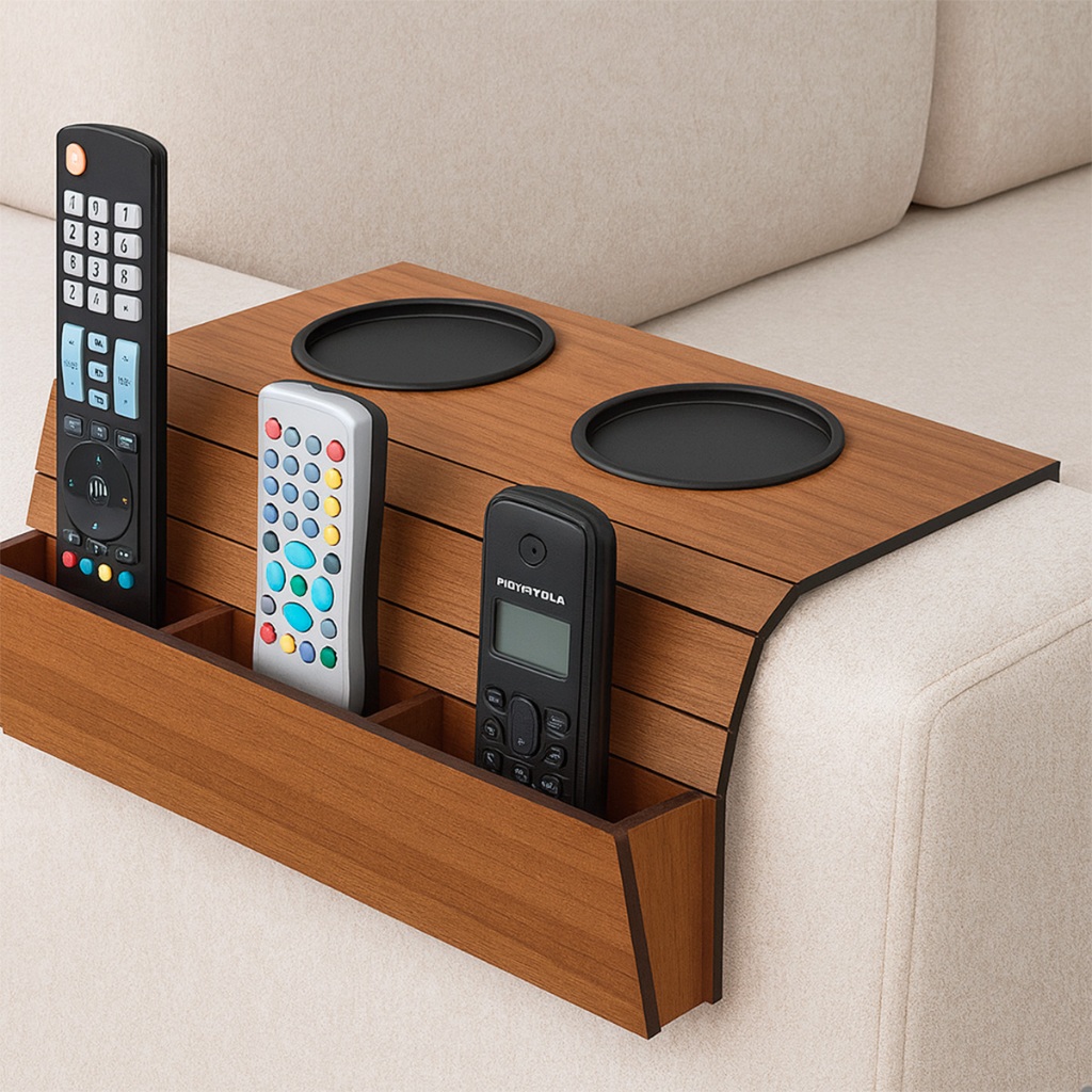 Esteira Apoio De Braço Sofá MDF Com Porta Copos 