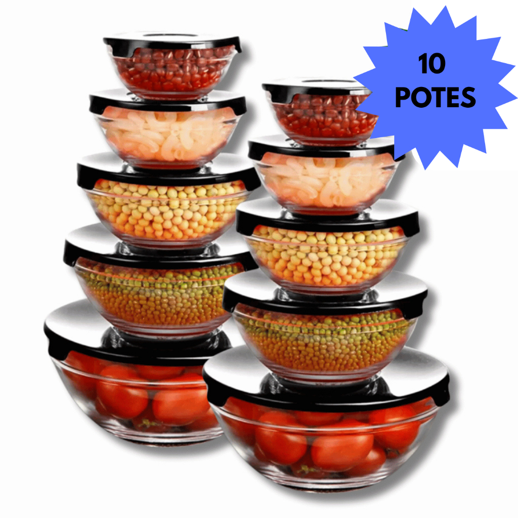 Kit Conjunto De Potes 10 Peças Vidro Resistente O