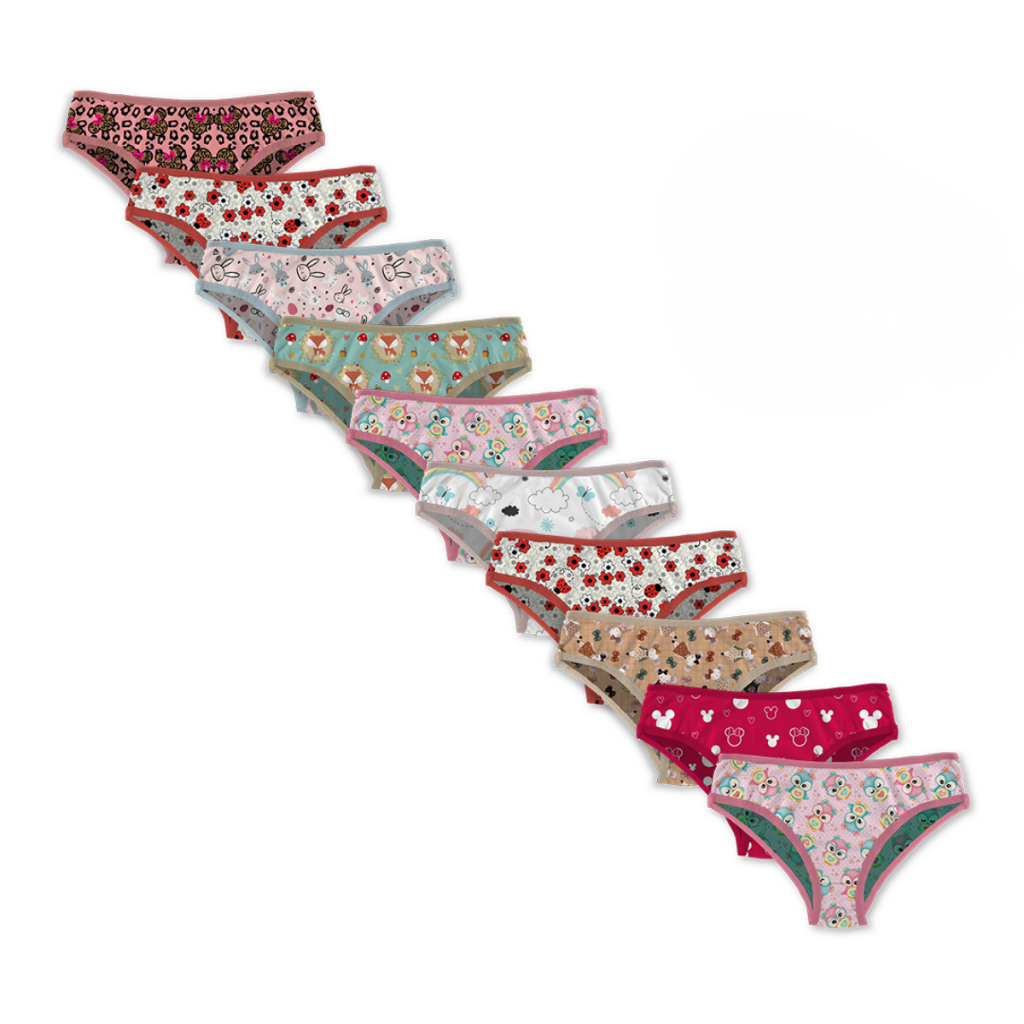 Kit 10, 5 Calcinhas Feminina Infantil Tecido Micro