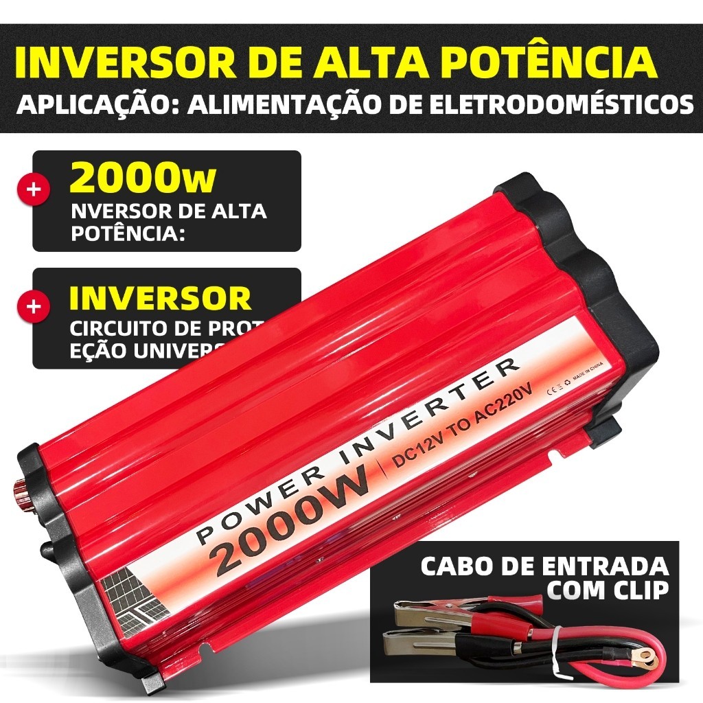 Inversor de Potência 2000W DC 12V para AC 220V Co