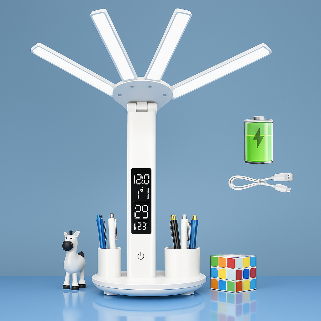 Luminária LED de Mesa com Relógio Termômetro 4 