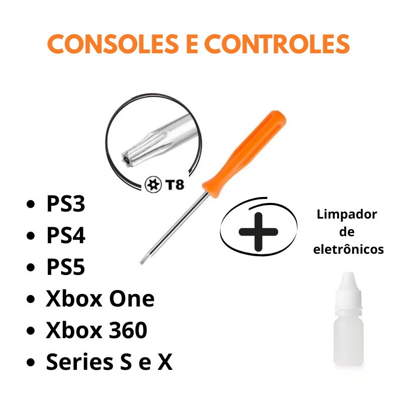 Kit Chave Torx T8 Com Furo para Consoles e Control