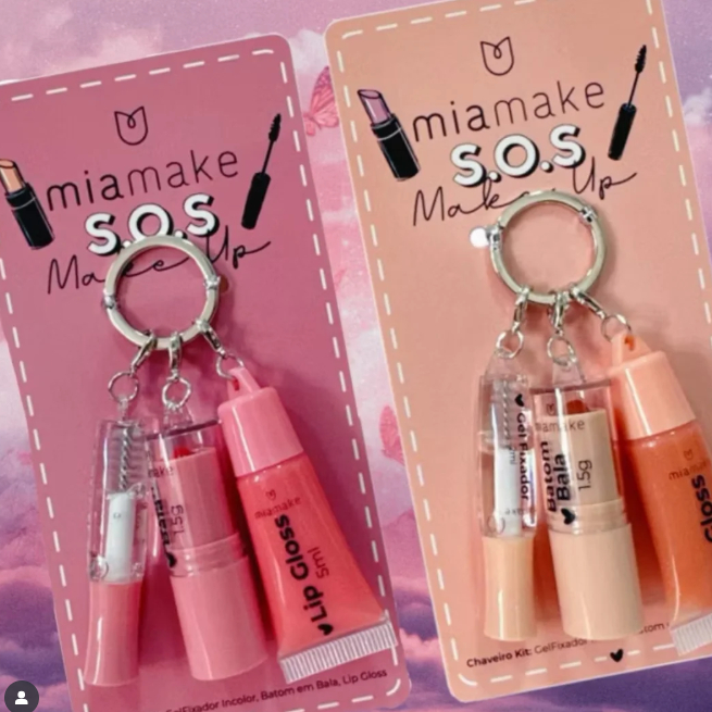 KIT CHAVEIRO 3 EM 1 BATOM BALA LIP GLOSS E GEL FIX