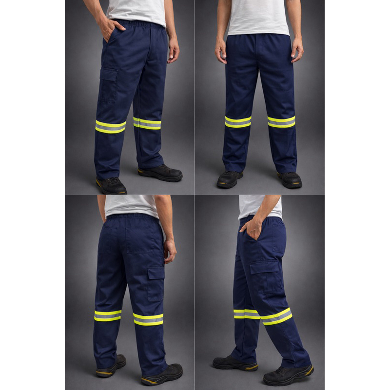 CALÇA BRIM PROFISSIONAL AZUL MAR COM FAIXA REFLET