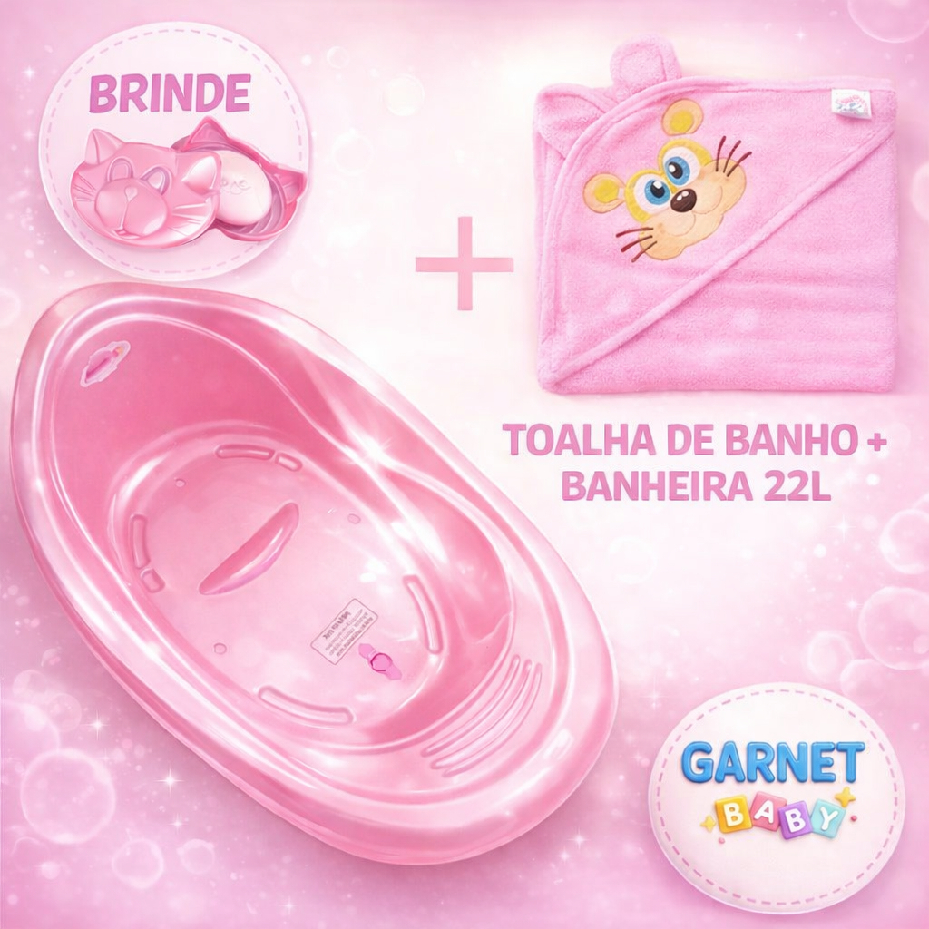 Kit Toalha de banho + Banheira de Bebe 22L + Sabon