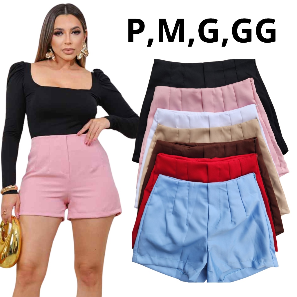 Short Alfaiataria Cintura Alta Feminino com Zíper