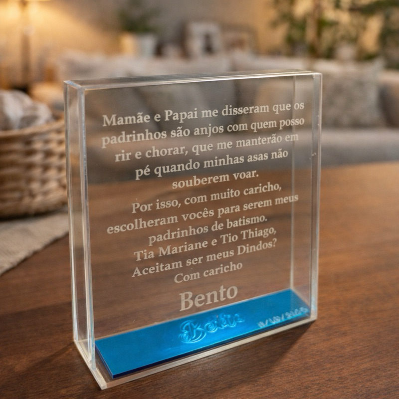 Convite para Padrinhos de Batismo em acrílico, ca