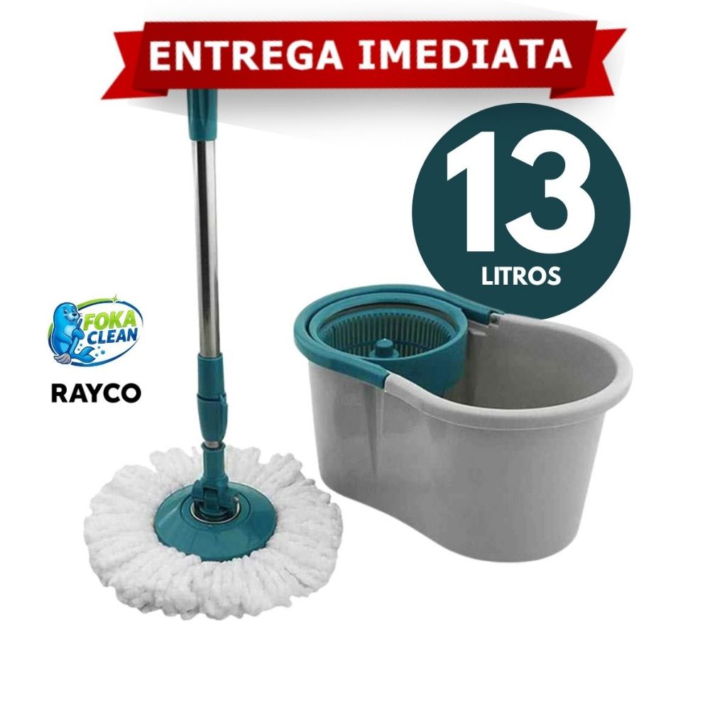 Mop Giratório 13 Litros Fit Cabo Inox Cesto Balde