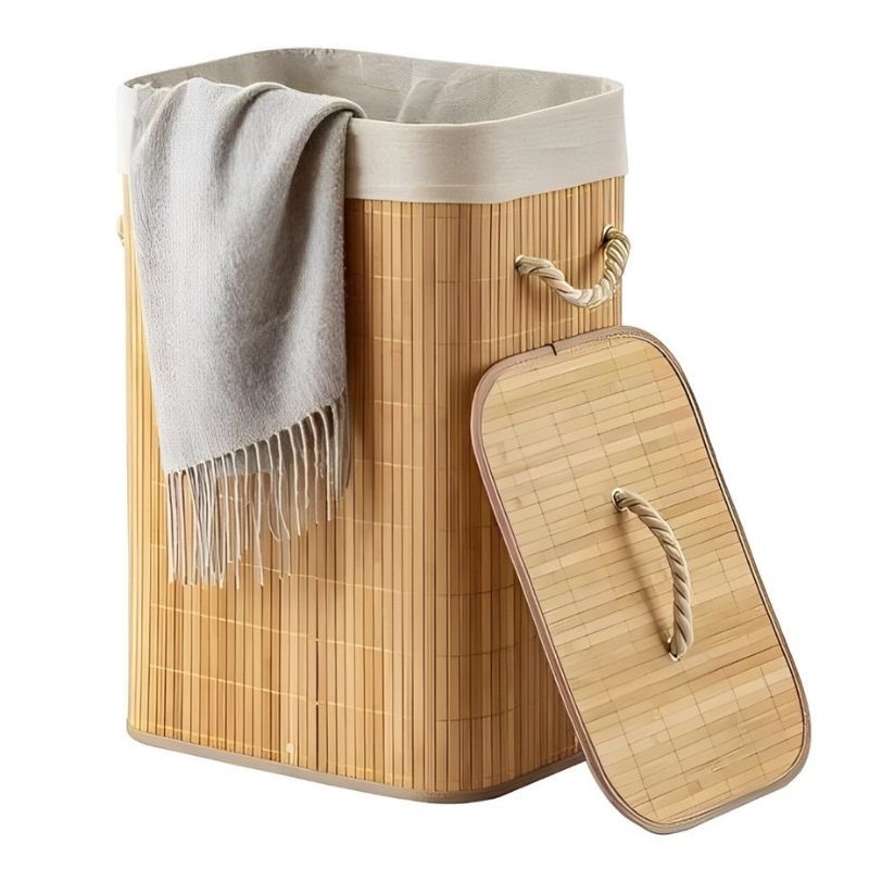 Cesto De Roupa Suja Bambu Dobravel Organizador For