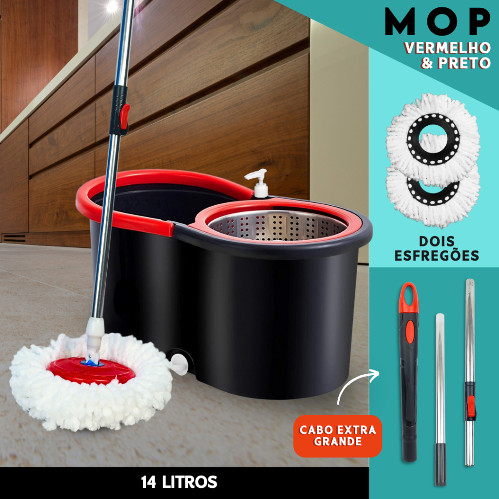 Mop Giratorio Com cabo de 140 cm Cesto Em Inox 