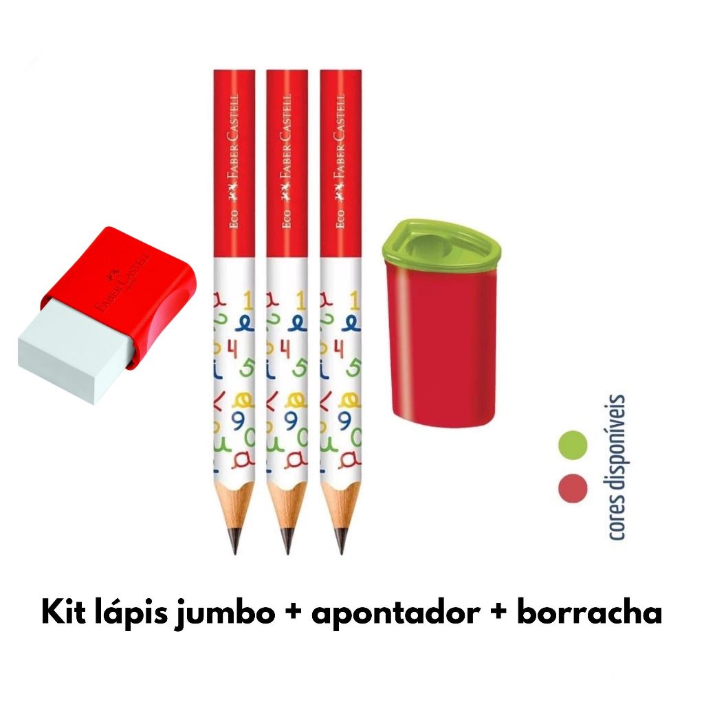 Kit com 3 Lápis Jumbo + 1 Apontador Jumbo + 1 Bo