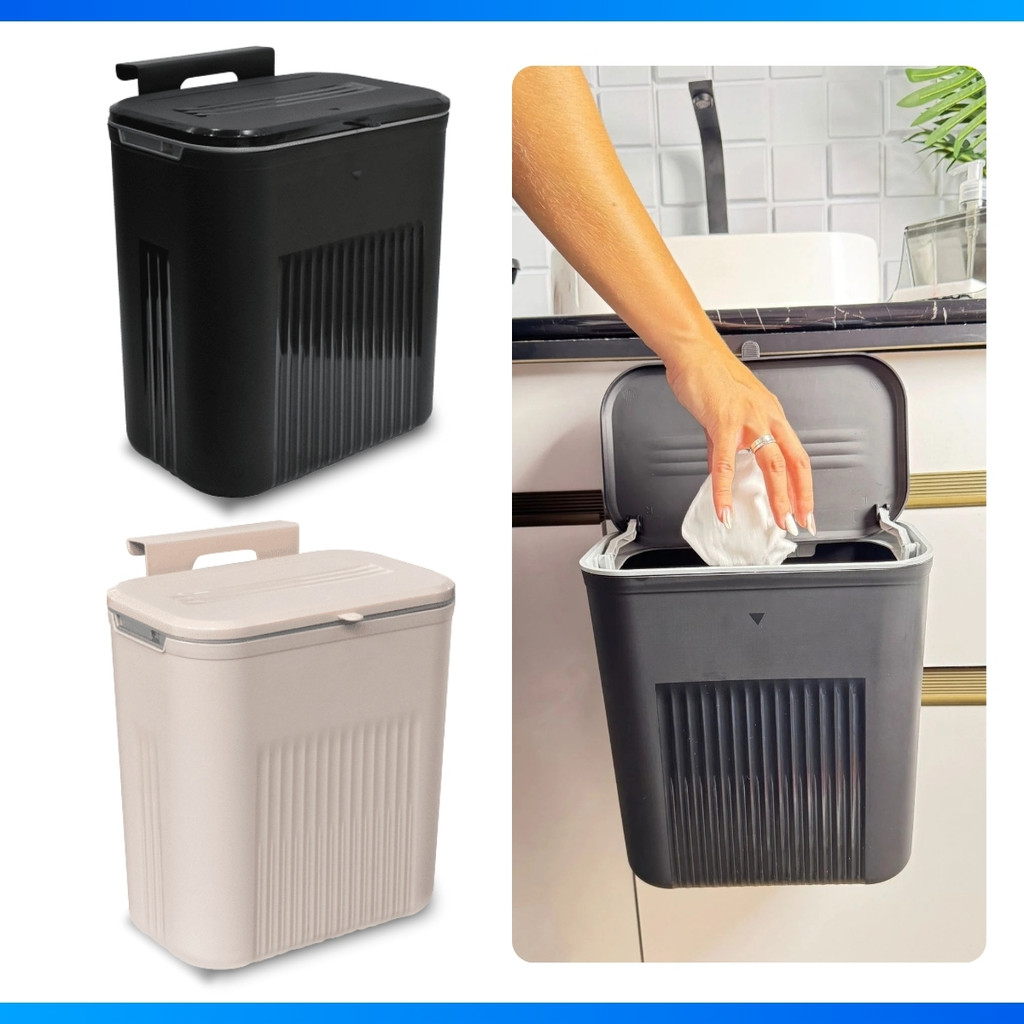 Lixeira Suspensa 9 Litros Com Tampa E Suporte Alto