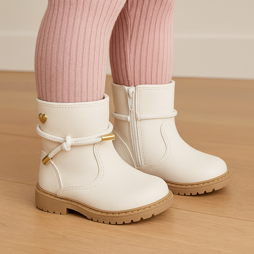Bota Coturno Infantil Menina Cano Médio Branca Co