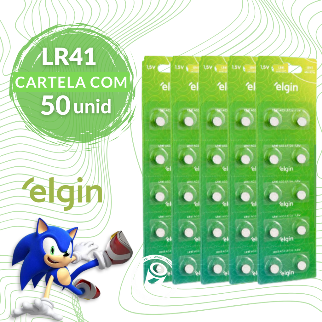 50 Baterias Alcalina Lr41 Elgin Botão – 5 C