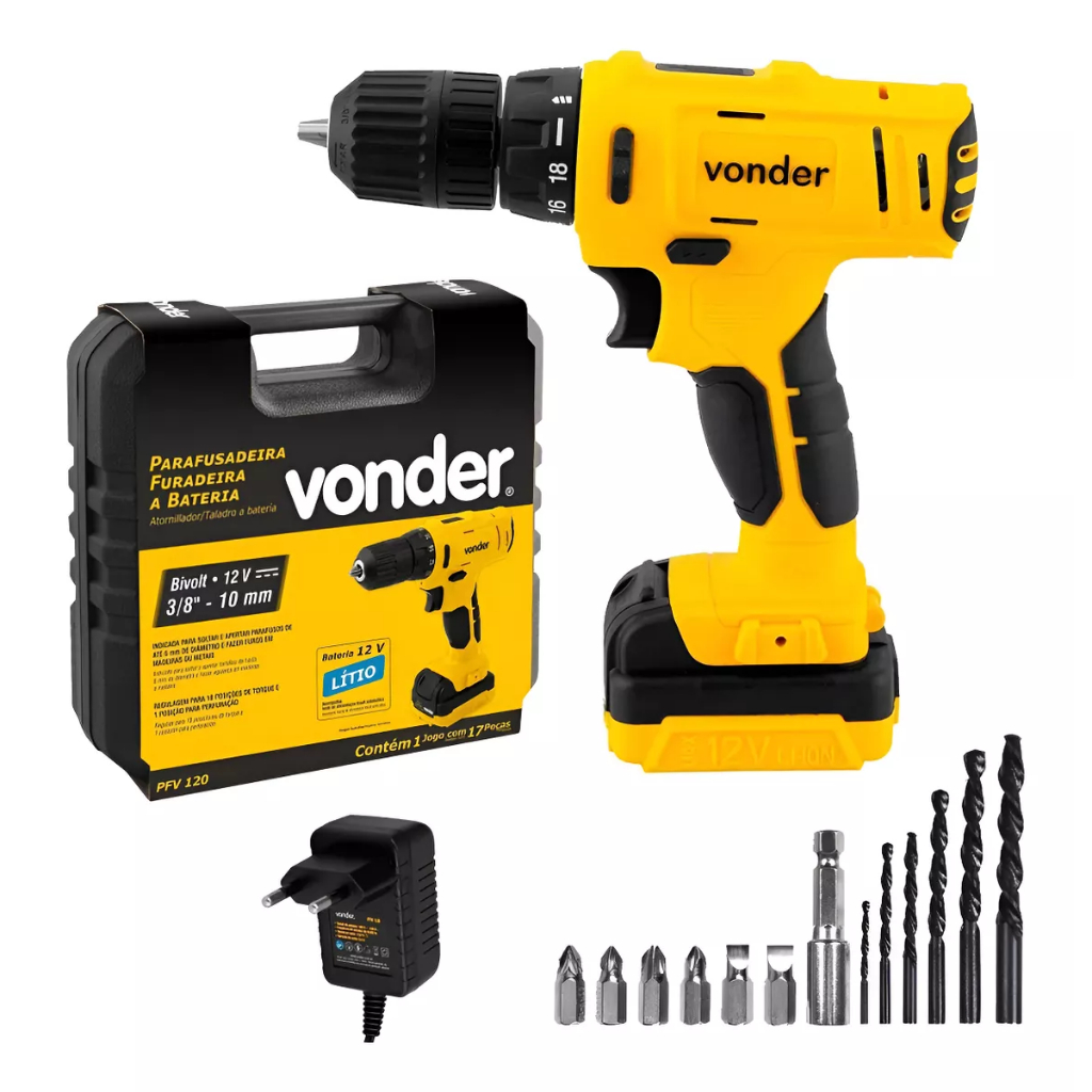 Parafusadeira Furadeira A Bateria 12V Bivolt PFV 1