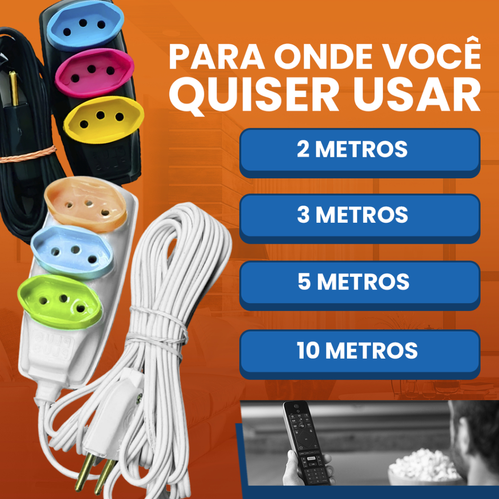 Extensão Elétrica Branca e Preta 10/5/3/2 Metros
