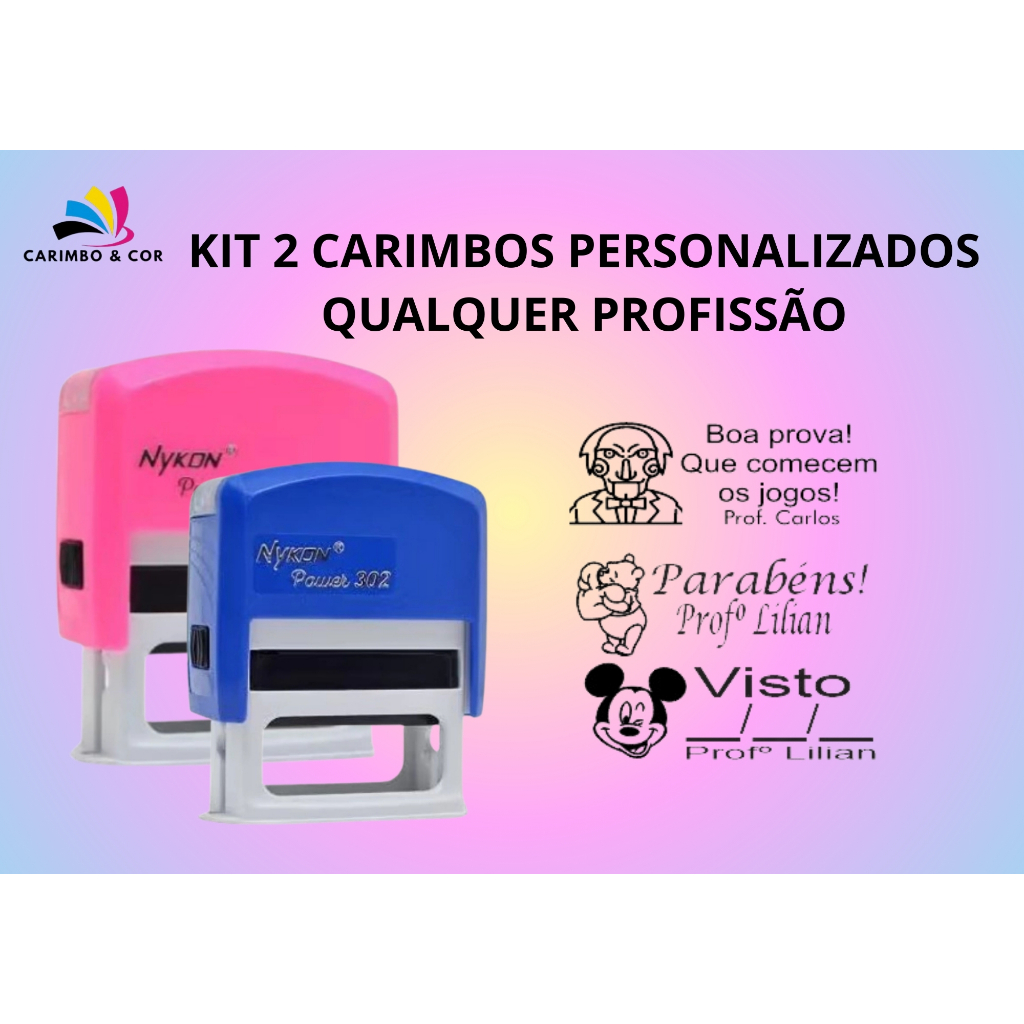 KIT 2 CARIMBOS AUTOMATICO PERSONALIZADOS PROFISSOE