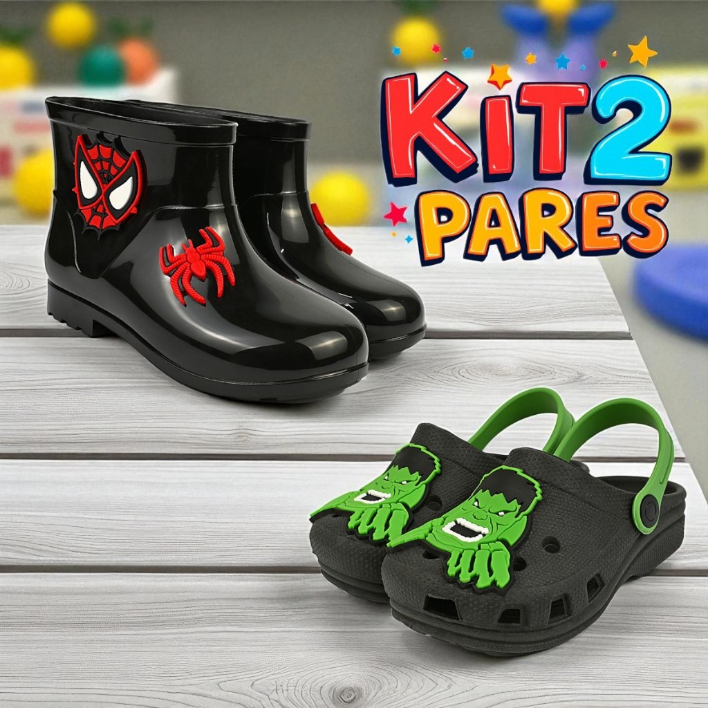 Kit 2 Pares Galocha Infantil e Babuche Menino Leve