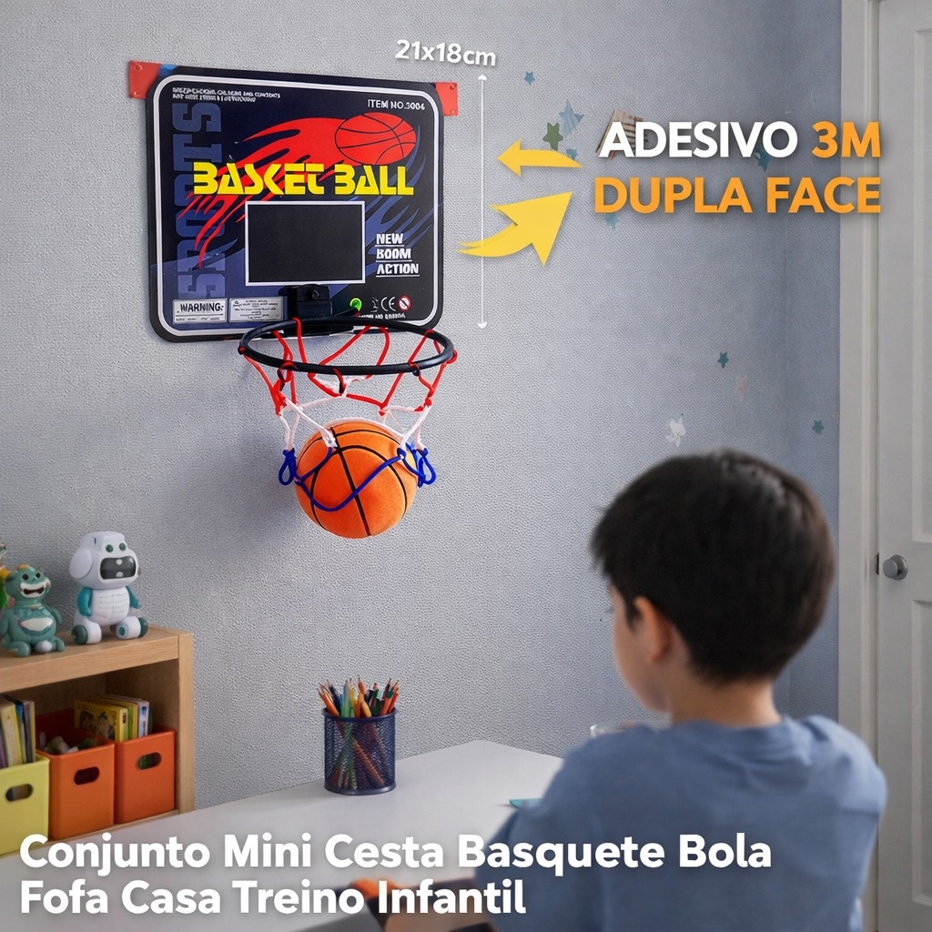 Conjunto Mini Cesta Basquete Bola Fofa Casa Treino