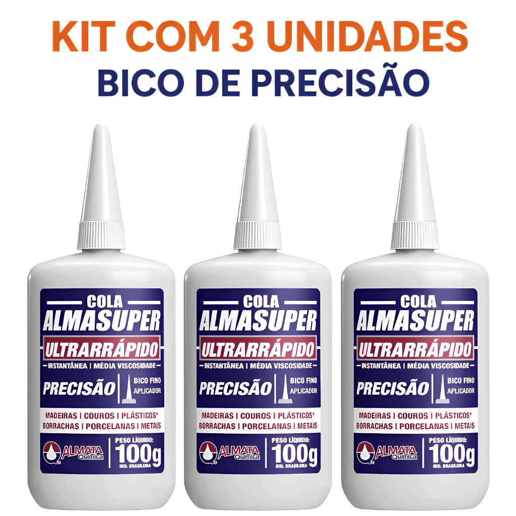 Kit 3 Cola Instantânea Almasuper 100g | Bico de P
