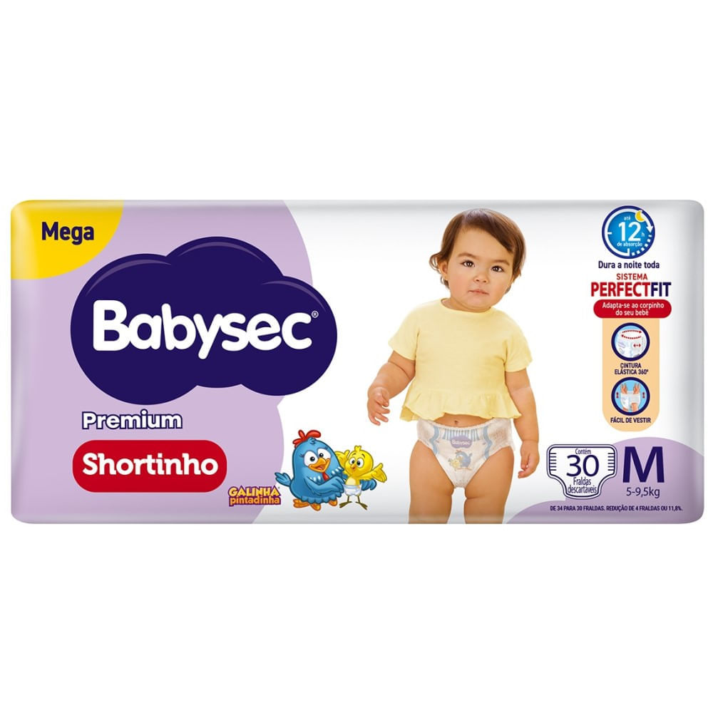 Fralda Babysec Premium Shortinho Mega M 30 Unidade
